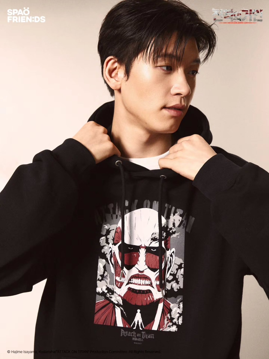 【OWN】SPAO X 進擊的巨人 聯名 長袖 連帽 上衣 帽踢 大Logo 不分男女 黑色 燕麥灰 里維 Attack on Titan