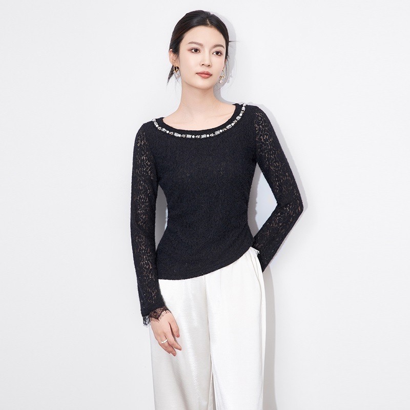 綴珠磨毛蕾絲上衣 兩色