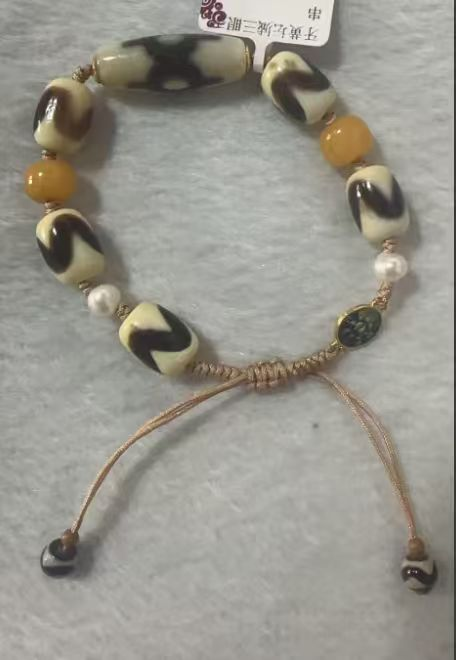 0205XZ96-西藏天珠-牙黄坛城三眼手串（A96）