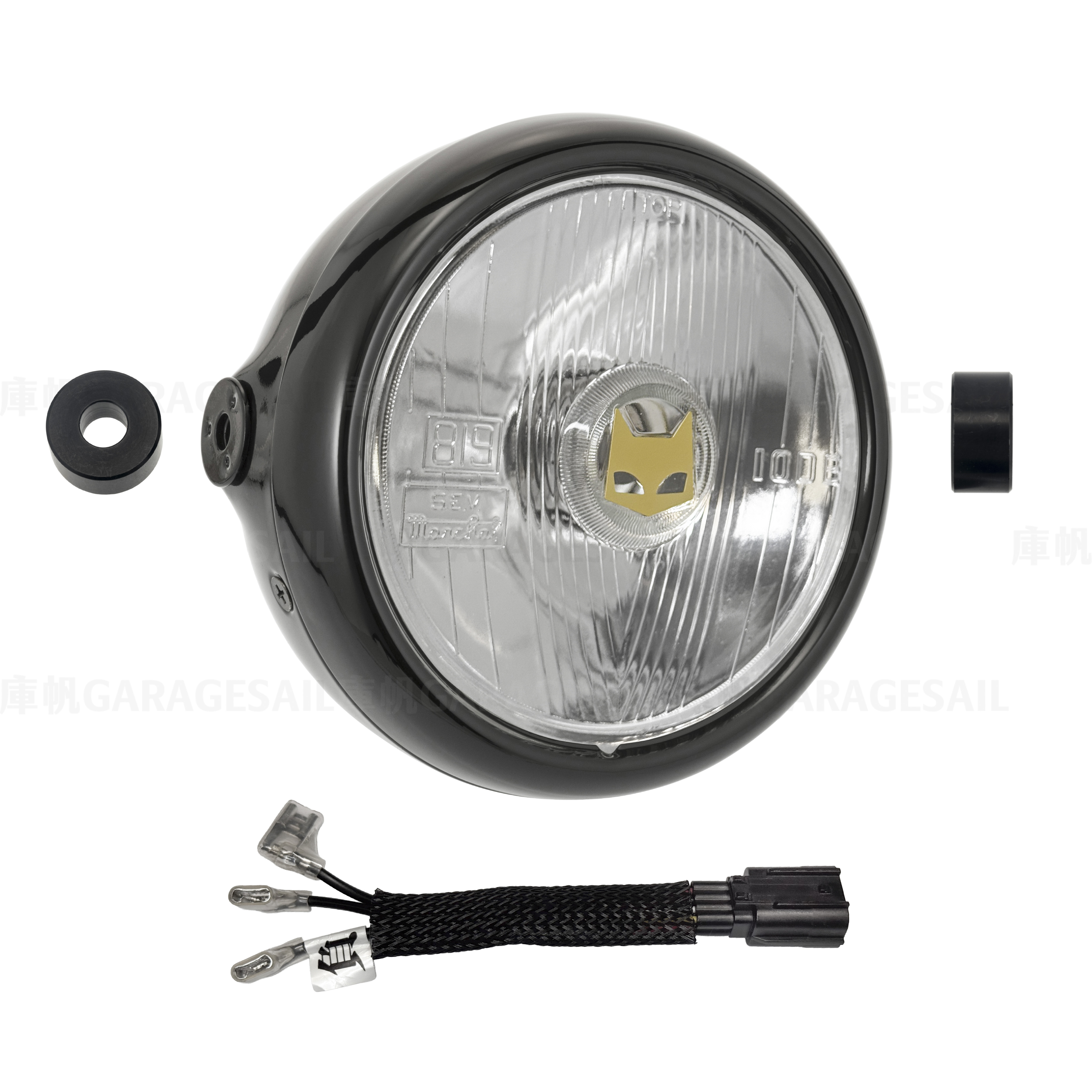 本田 DAX 125專用 5.75吋圓 大燈 套件 Marchal 819 貓眼 - 黑