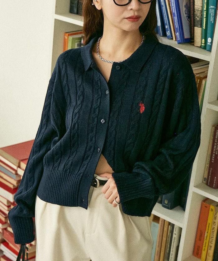 U.S. POLO ASSN. 粗針織開襟衫女版 日系選品