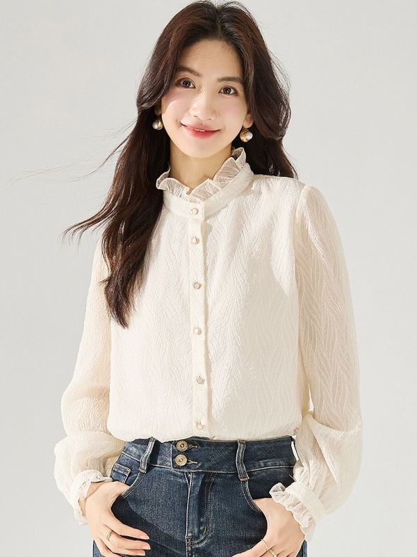 木耳領紋理雪紡襯衫 兩色