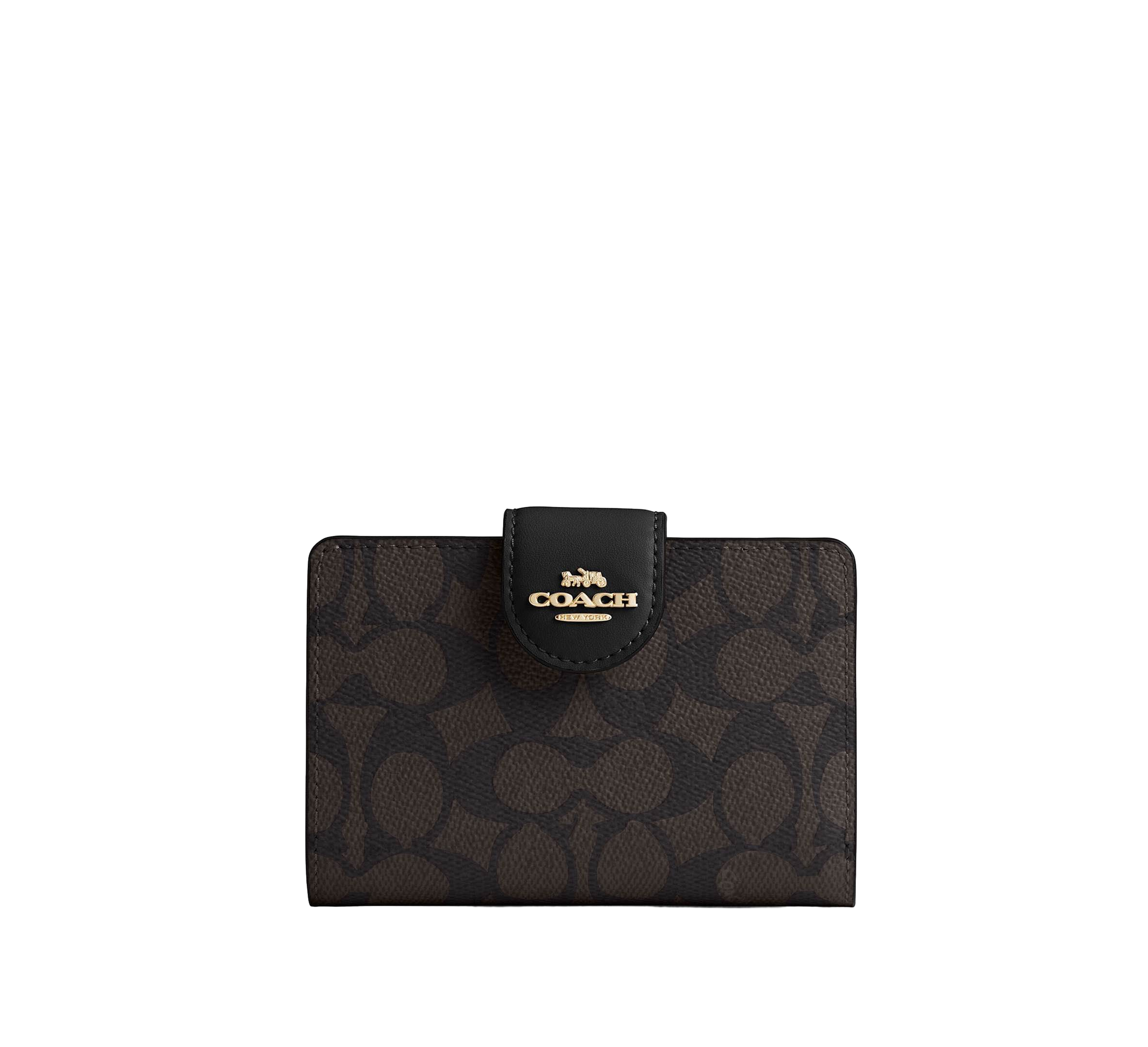 【Coach Outlet】Medium Corner Zip Wallet In Signature Canvas  深咖