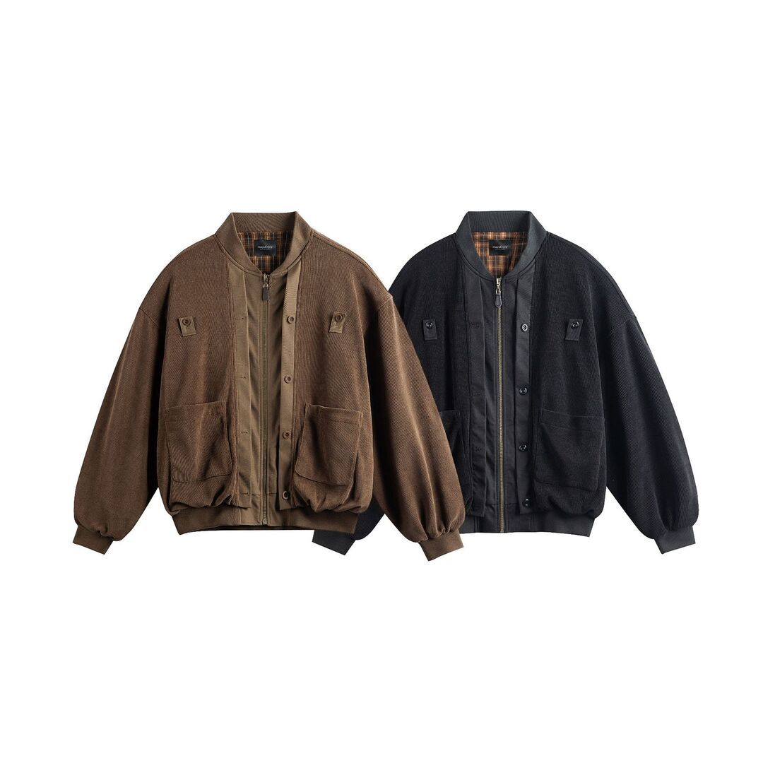 Dual Layer復古假兩件燈芯絨夾克