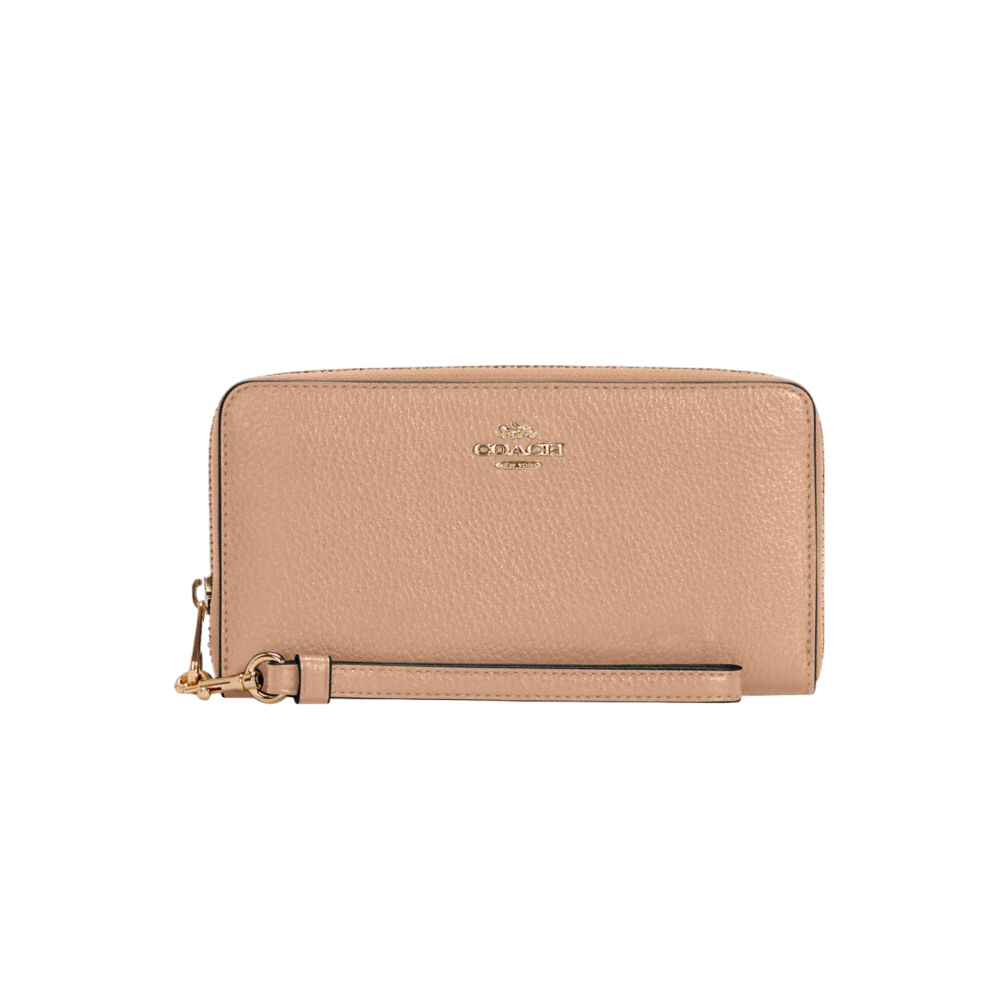 【Coach Outlet】荔枝紋牛皮 Long Zip Around Wallet  奶茶