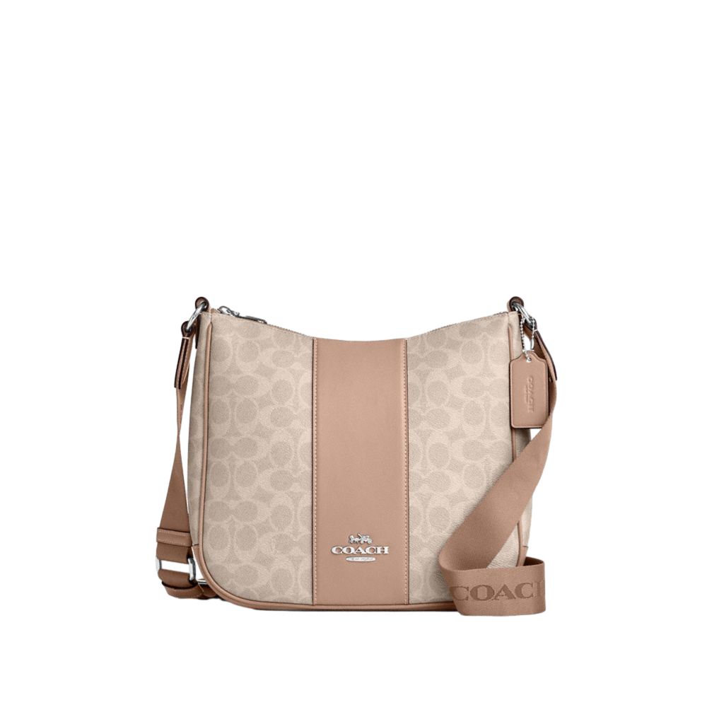 【Coach Outlet】Ellie File Bag In Signature Canvas With Stripe  奶茶