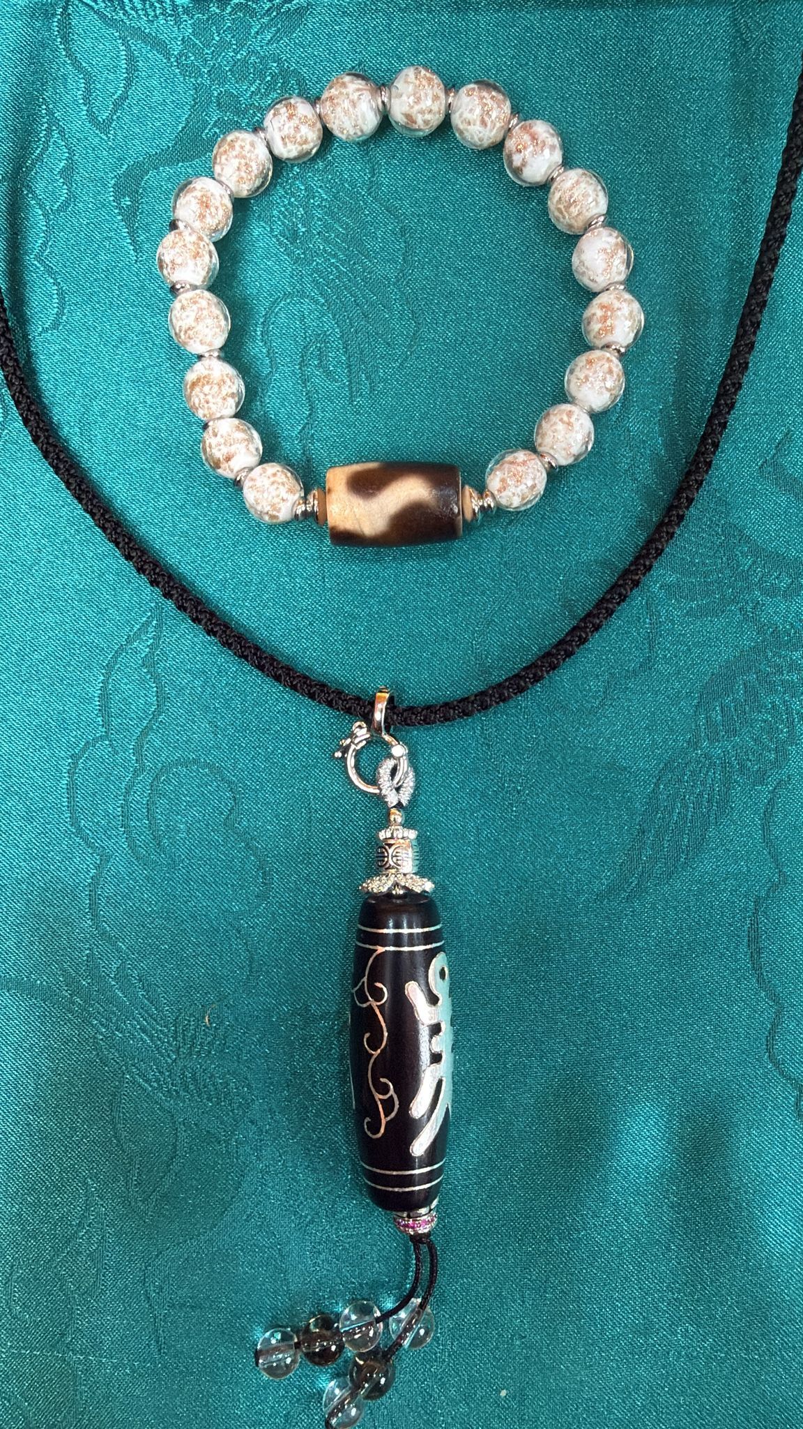 VE017 非遺傳承工藝搓銀 特殊圖騰財神+貴人 老天珠 組合