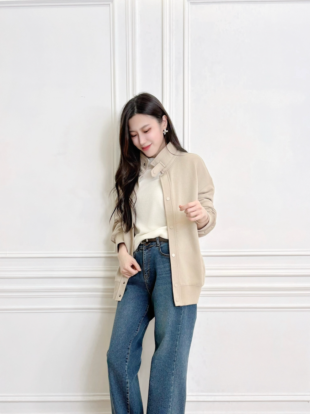 立領棉料壓釦開襟外套