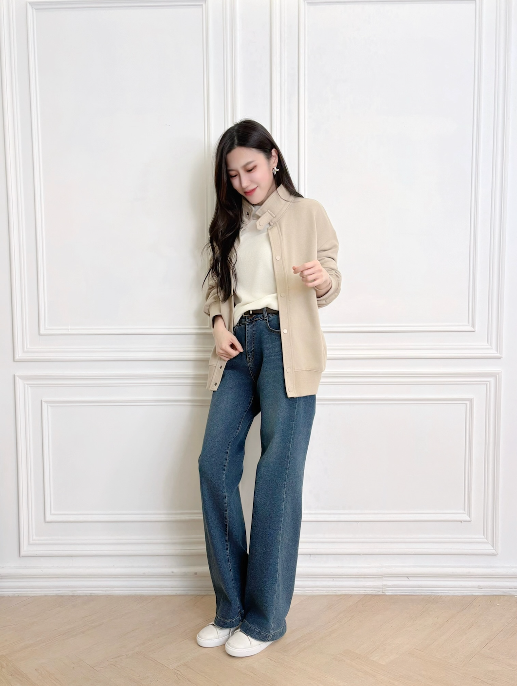 立領棉料壓釦開襟外套