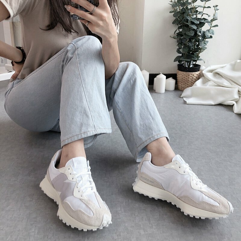 【Luxury】 現貨 限時特價 NEW BALANCE 327白絲綢 親子鞋 白色球鞋 女鞋 女款 慢跑鞋 運動球鞋 上學推薦 兒童款 免綁鞋帶