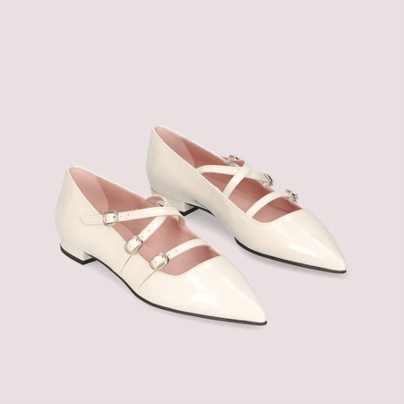 1PB0109-034 [PRETTY BALLERINAS] Clementine Patent Leather Ballet Flats In White #50625_D (BR)