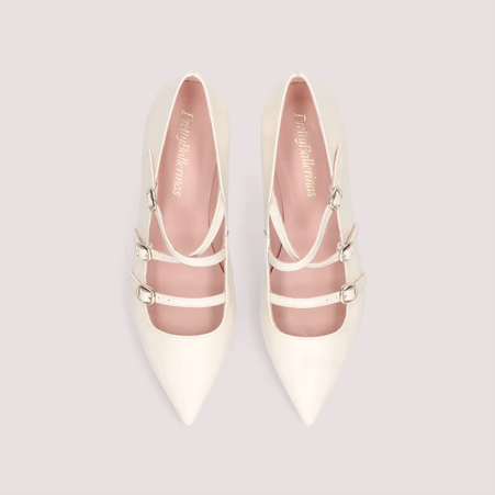 1PB0109-034 [PRETTY BALLERINAS] Clementine Patent Leather Ballet Flats In White #50625_D (BR)