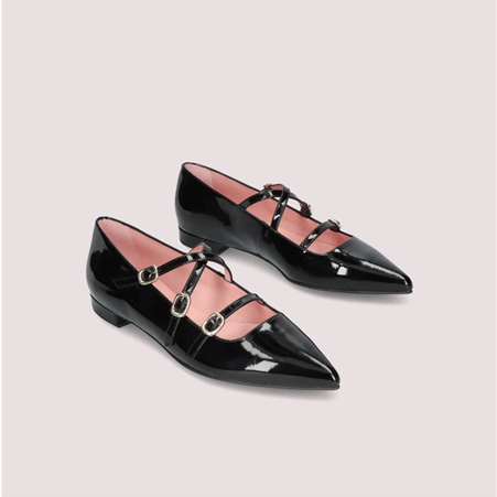 1PB0109-033 [PRETTY BALLERINAS] Clementine Patent Leather Ballet Flats In Black #50625_B (BR)