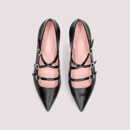 1PB0109-033 [PRETTY BALLERINAS] Clementine Patent Leather Ballet Flats In Black #50625_B (BR)