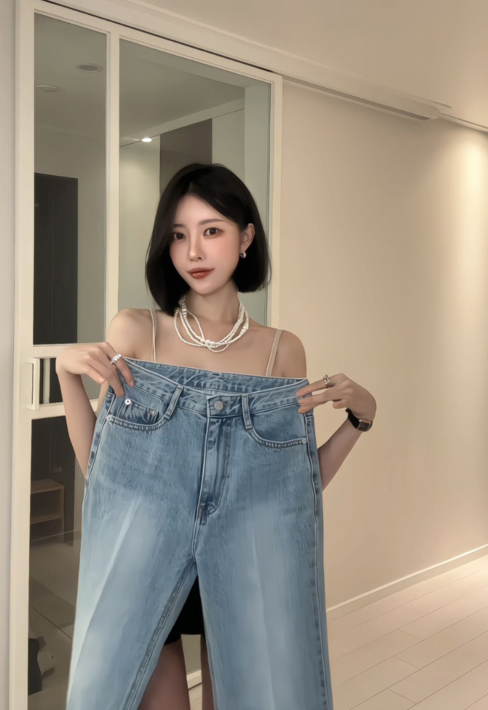 2702壓痕微喇牛仔長褲