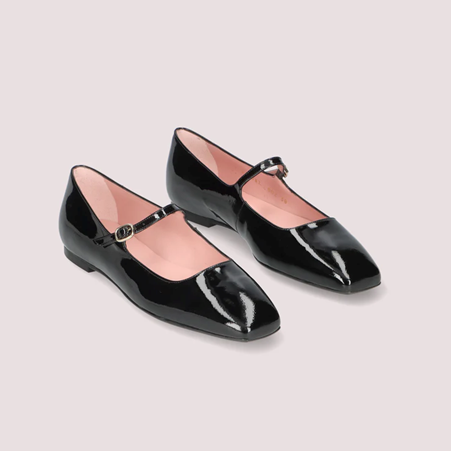 1PB0109-053 [PRETTY BALLERINAS] Camille Patent Leather Ballet Flats Black #51599_E (BR)