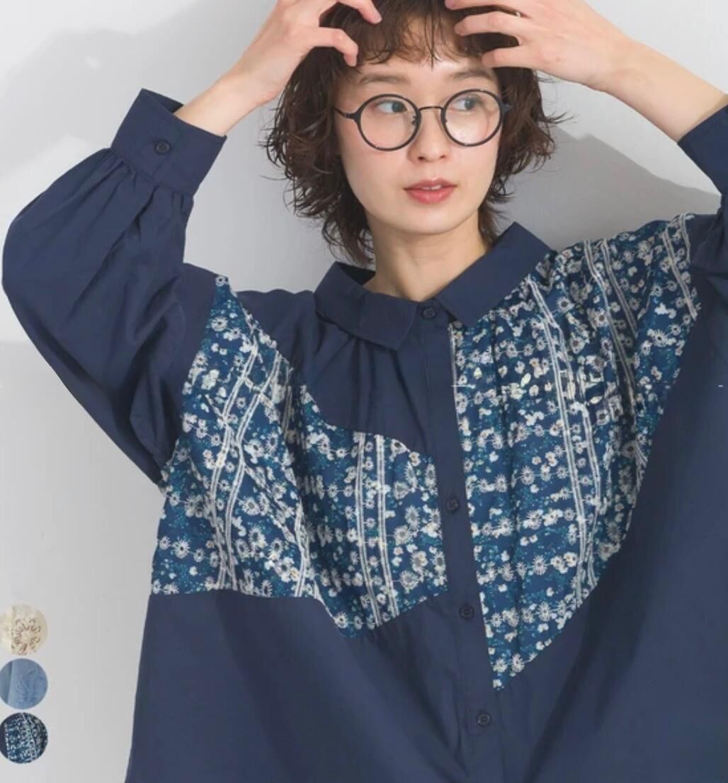 ｛預訂款｝手作花語拼接襯衫上衣（3色入）【日本直送】