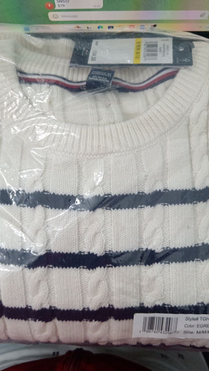 [S] TOMMY HILFIGER WHITE STRIPE CARDIGAN, TGHHF02S-102 (STH1557)
