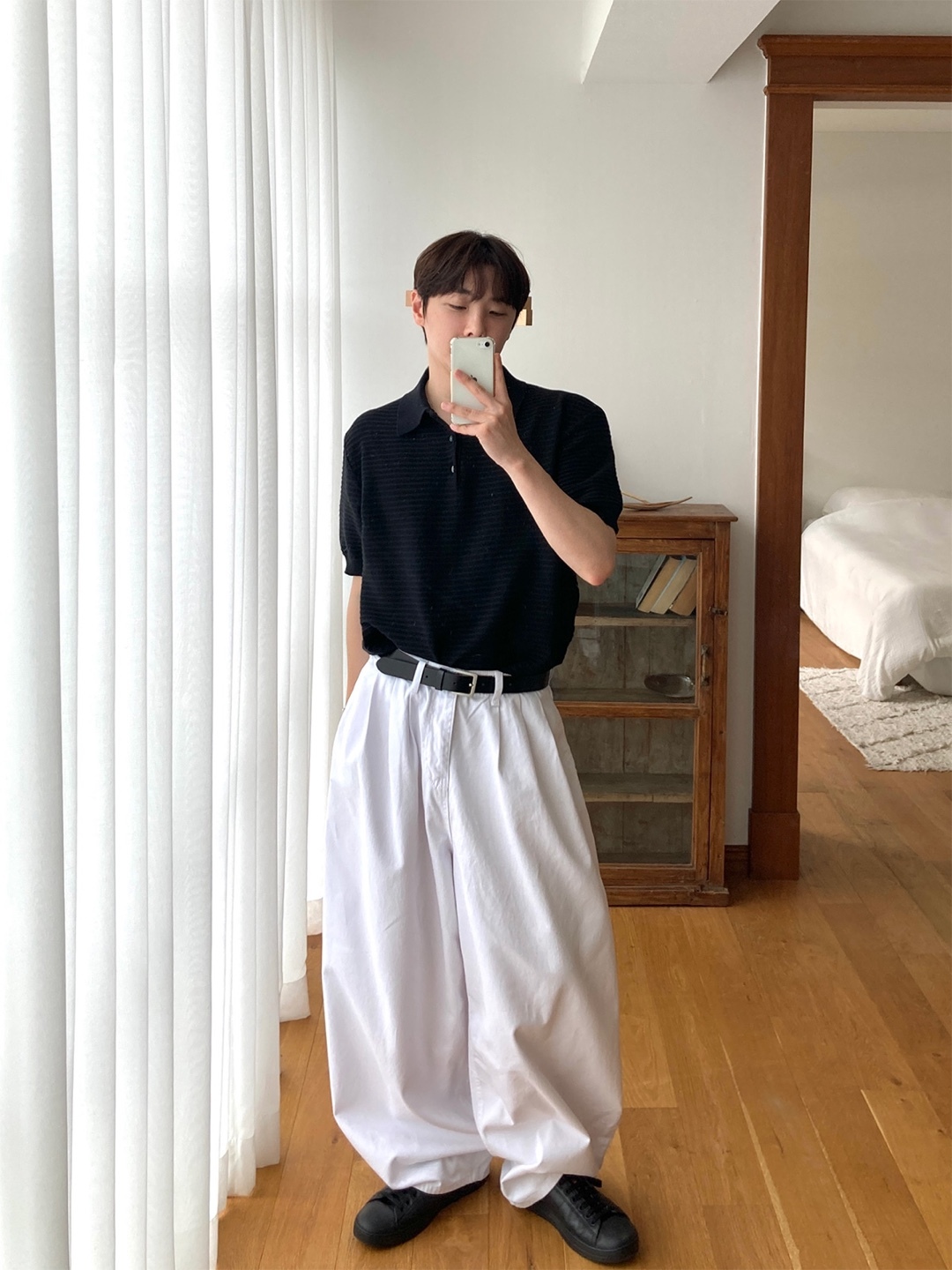 韓系三摺棉質直筒長褲