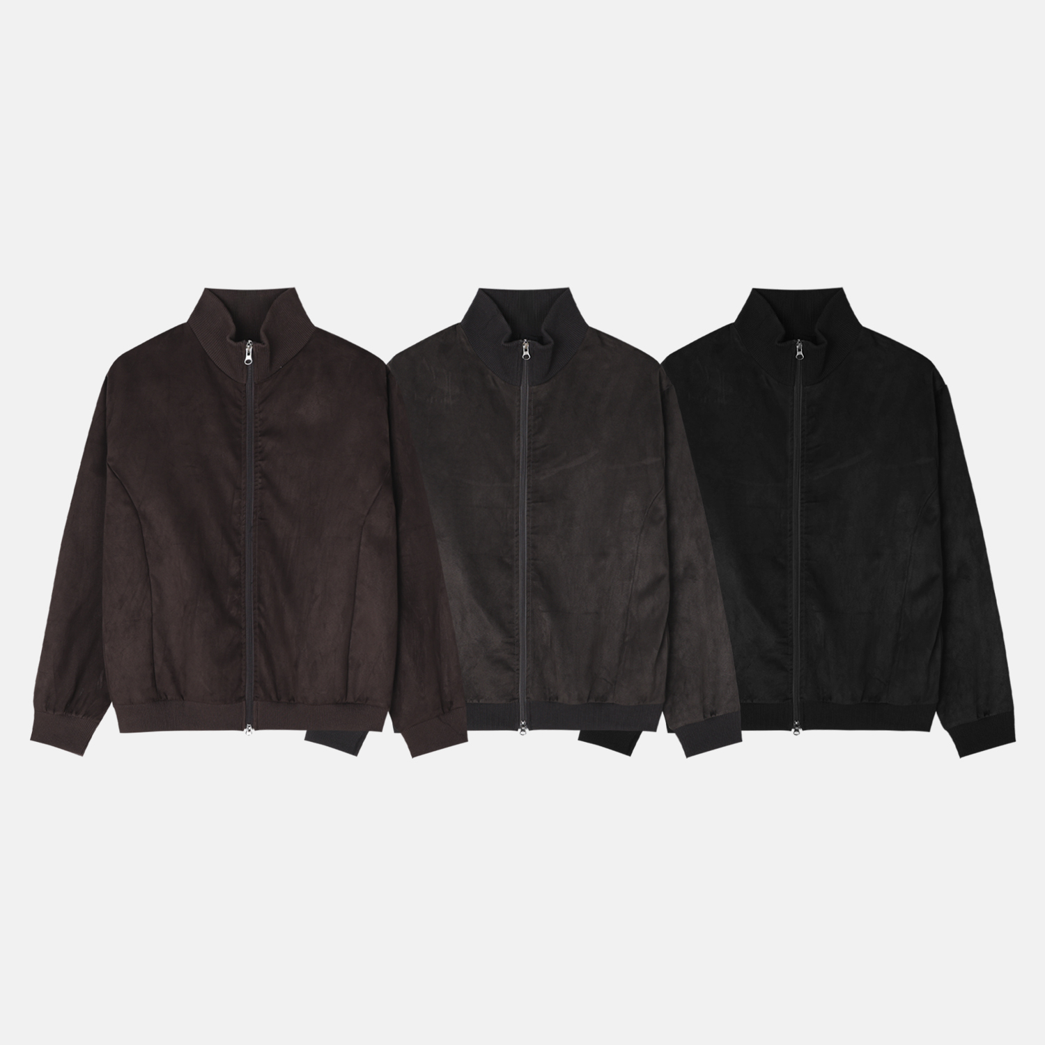 緞面麂皮拉鍊外套