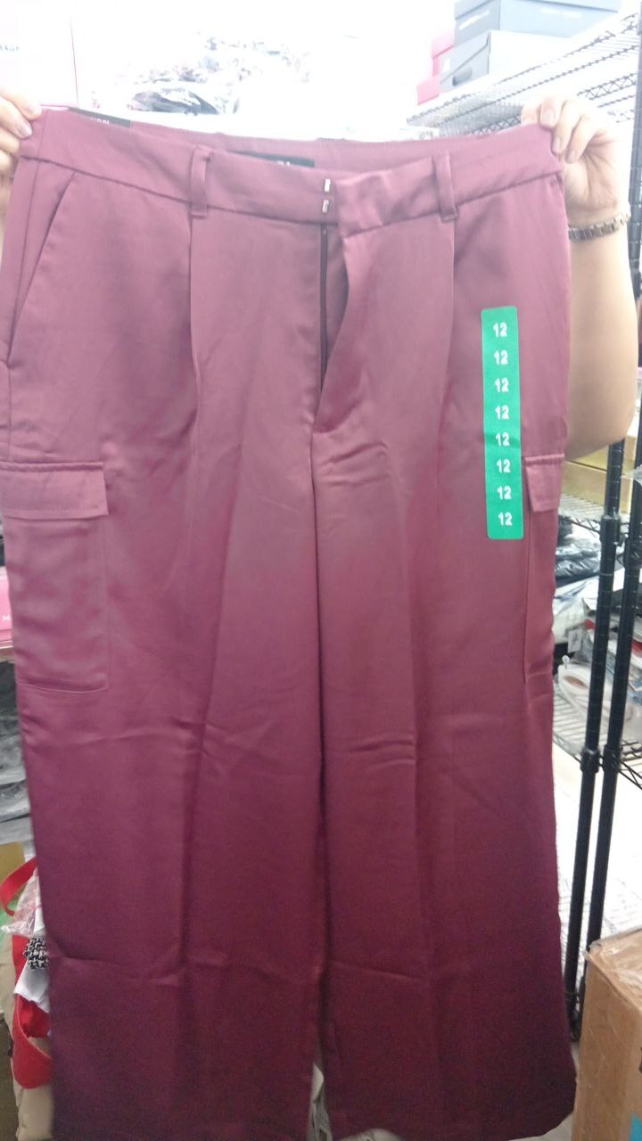 [S] DKNY DARK PINK WOMEN'S SATIN CARGO PANTS, 1863696-DARK PINK (SD1755)