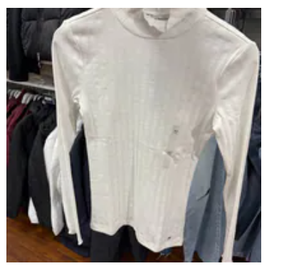 [S] TOMMY HILFIGER ECRU LETTUCE-TRIM POINTELLE TURTLENECK T-SHIRT, XW06800-650 (STH1559)