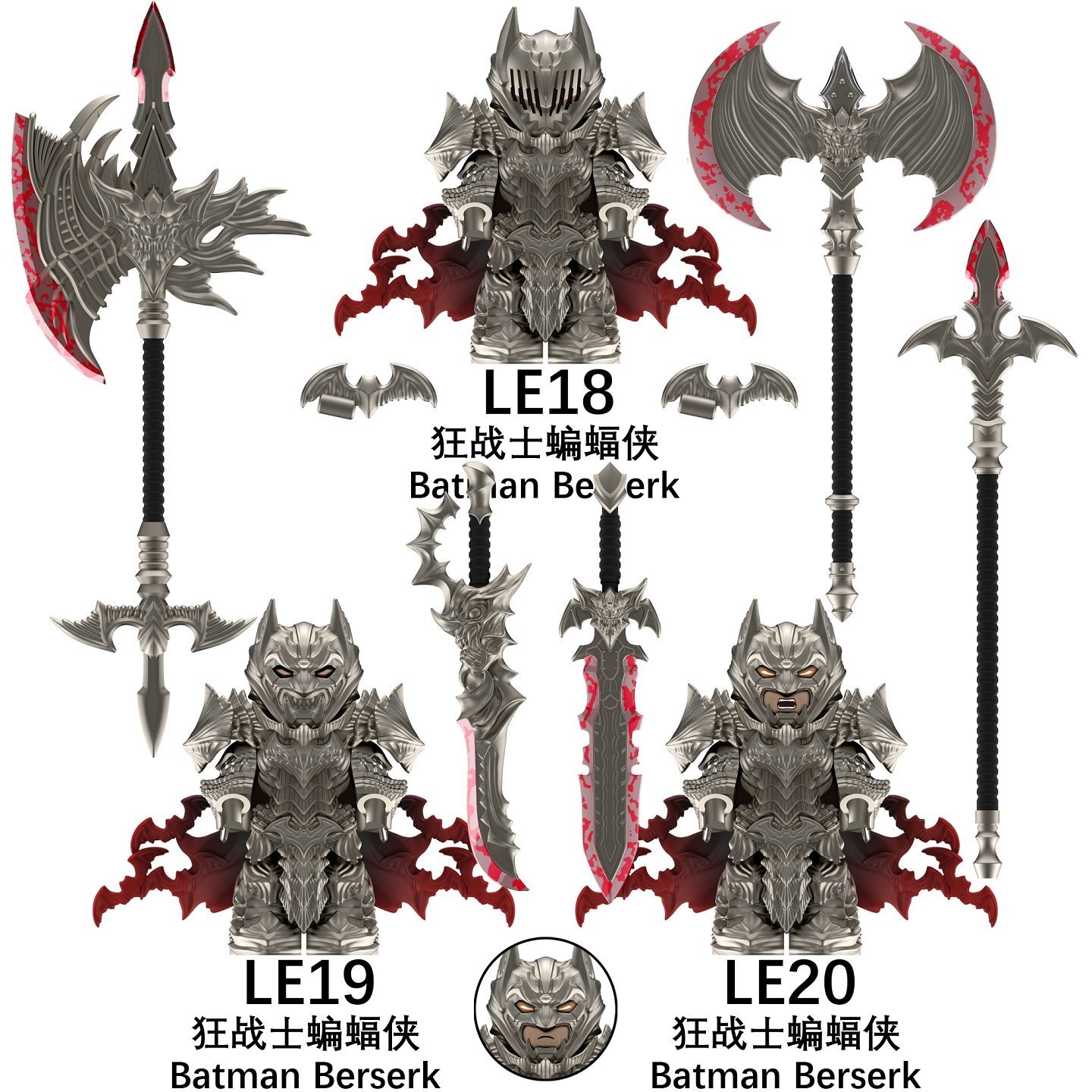 Batman Berserk DC Custom Minifigures Minifigs Set Fit Lego LE18-LE20
