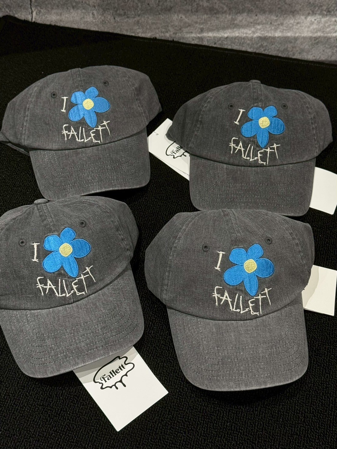 韓國 Fallett 小花刺繡水洗灰老帽