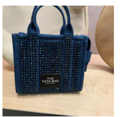 [S] MARC JACOBS DARK WASH CRYSTAL 2S5HCR019H03-475 THE CRYSTAL DENIM TOTE BAG CROSSBODY MINI, 196611281171 (SMJ633)