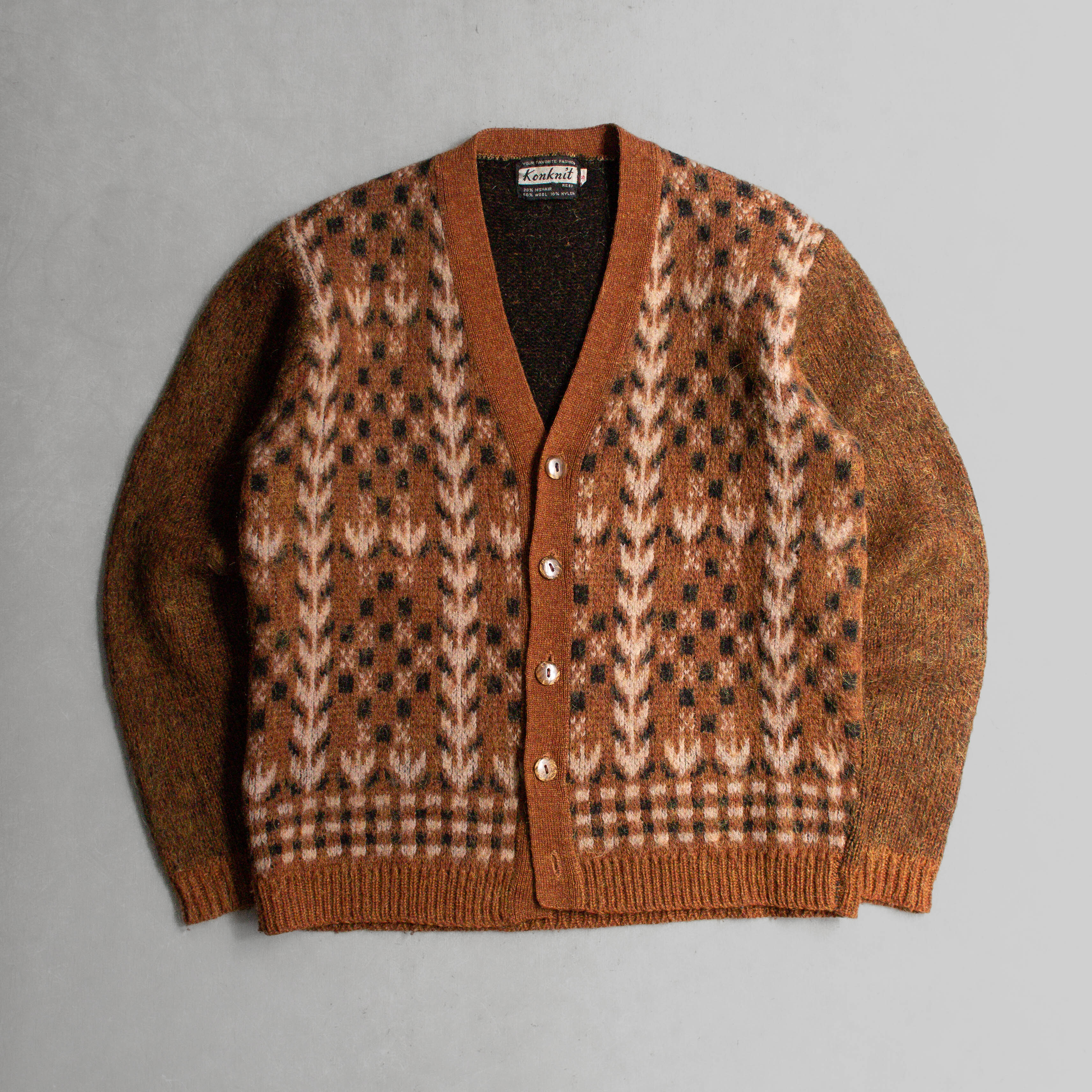 VINTAGE MOHAIR CARDIGAN 美國 棕色 格紋 羊毛 馬海毛 針織 開襟外套