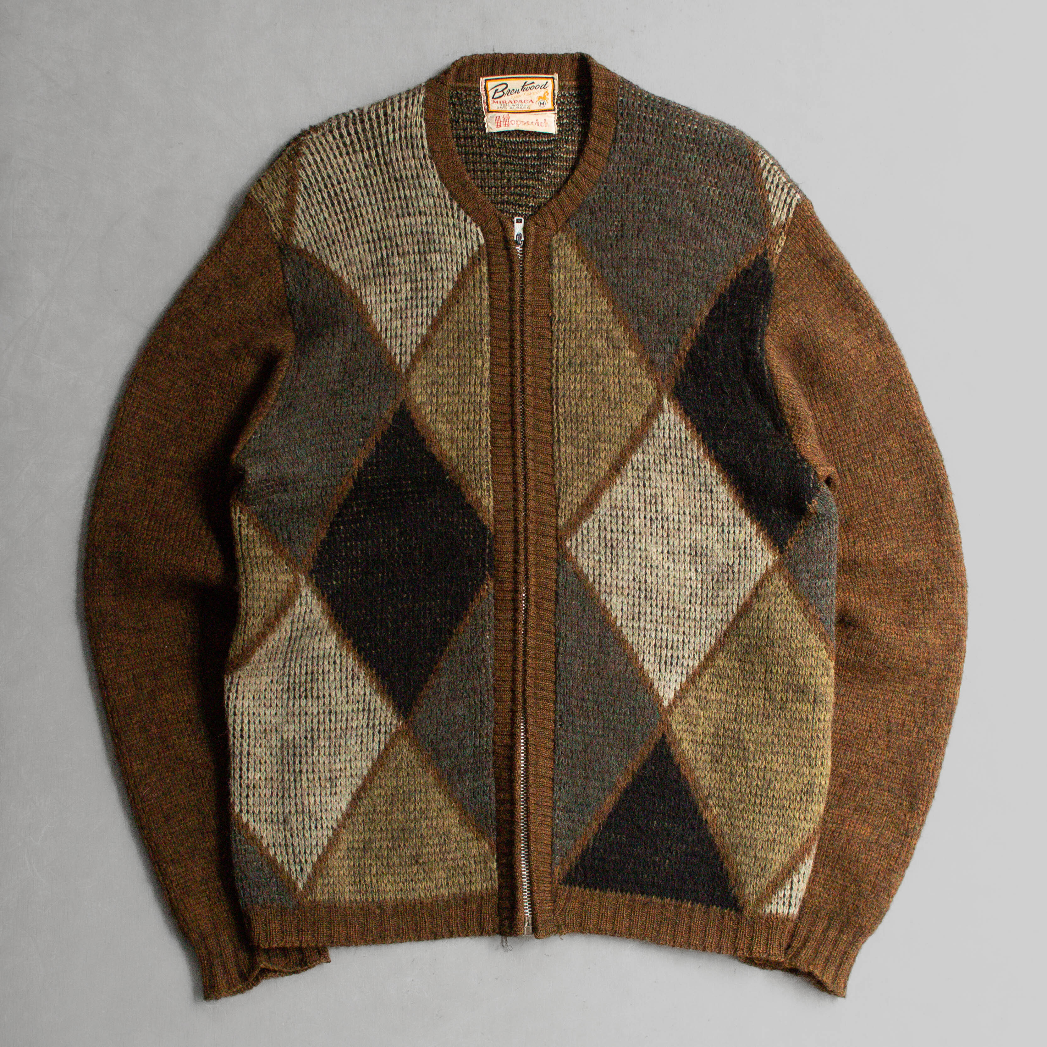 BRENTWOOD WOOL ZIP CARDIGAN 美國 針織 羊駝毛 棕色 菱格紋 拉鍊 針織 外套