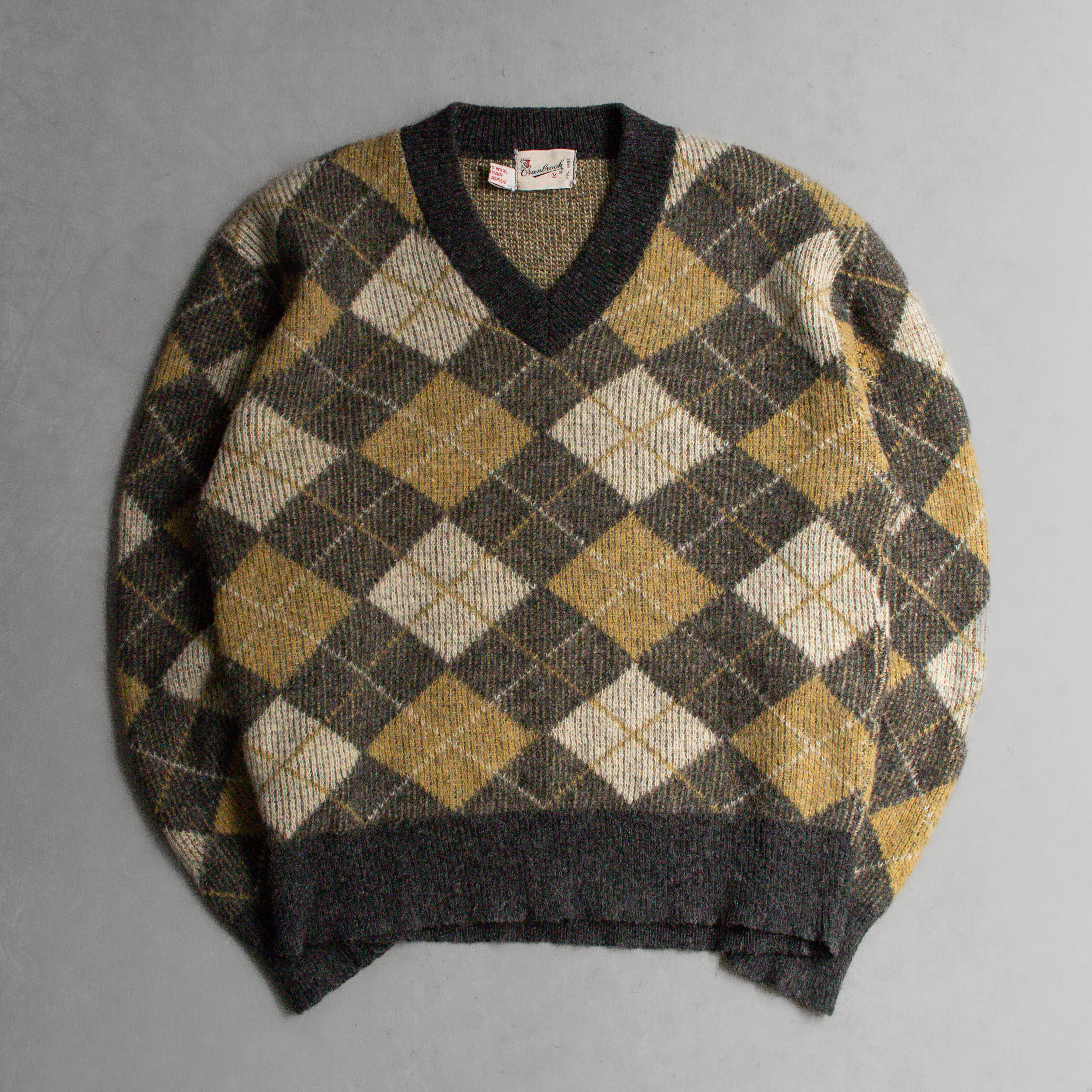 CRANBROOK MOHAIR SWEATER 美國 灰色 菱格紋 馬海毛 針織 V領 套頭 毛衣