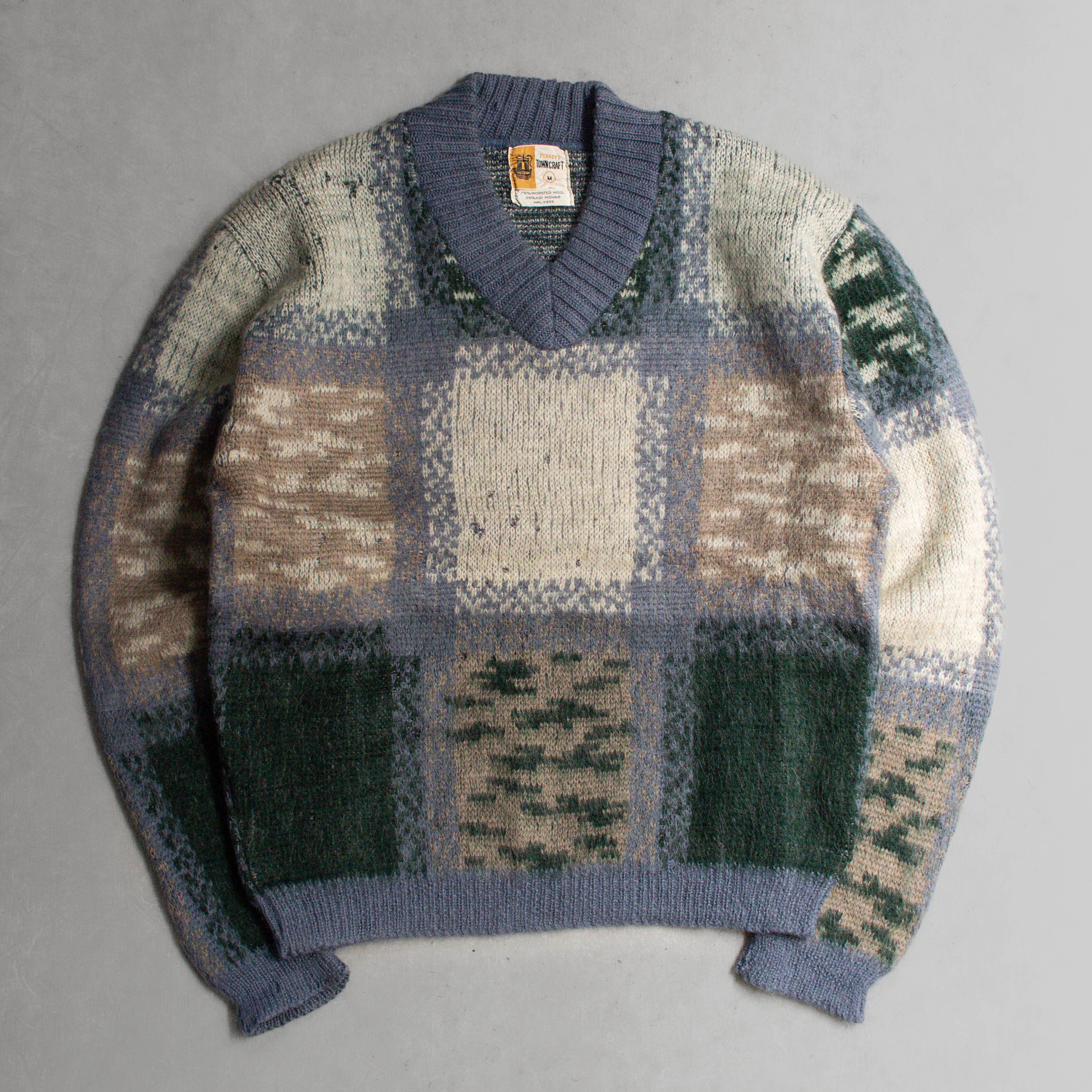 TOWNCRAFT MOHAIR SWEATER 美國 灰色 格紋 馬海毛 針織 V領 套頭 毛衣