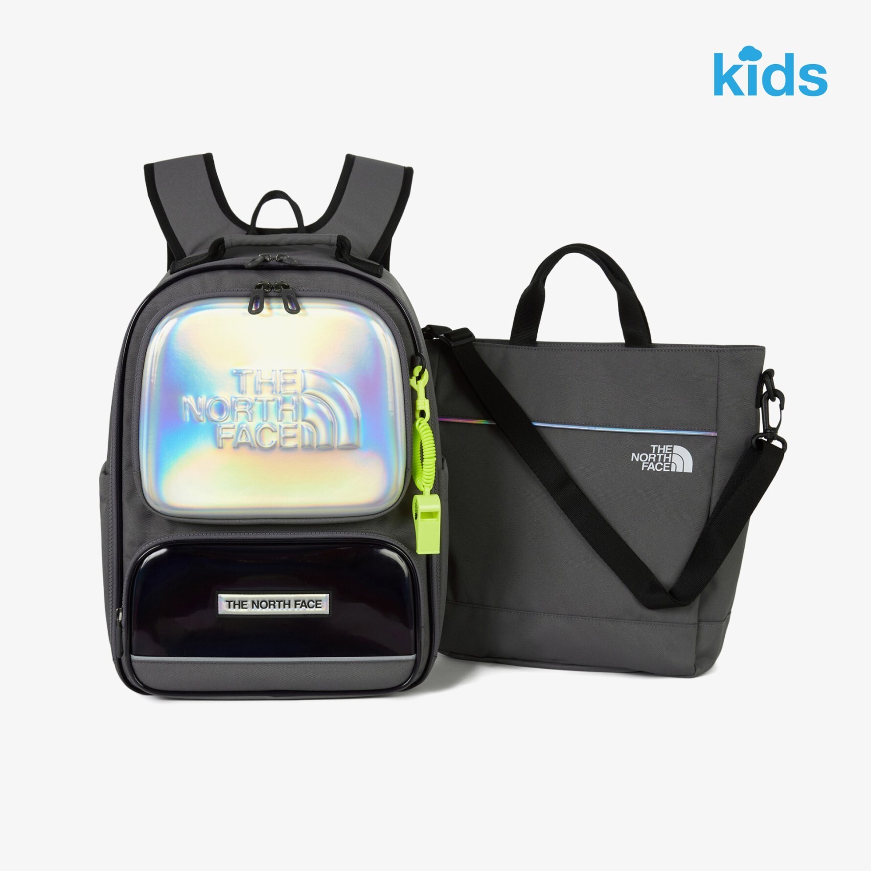 【OWN】The North Face 兒童 後背包 提袋 套組 多功能 多夾層 口哨 哨子 小孩 灰色 淺粉 薄荷綠