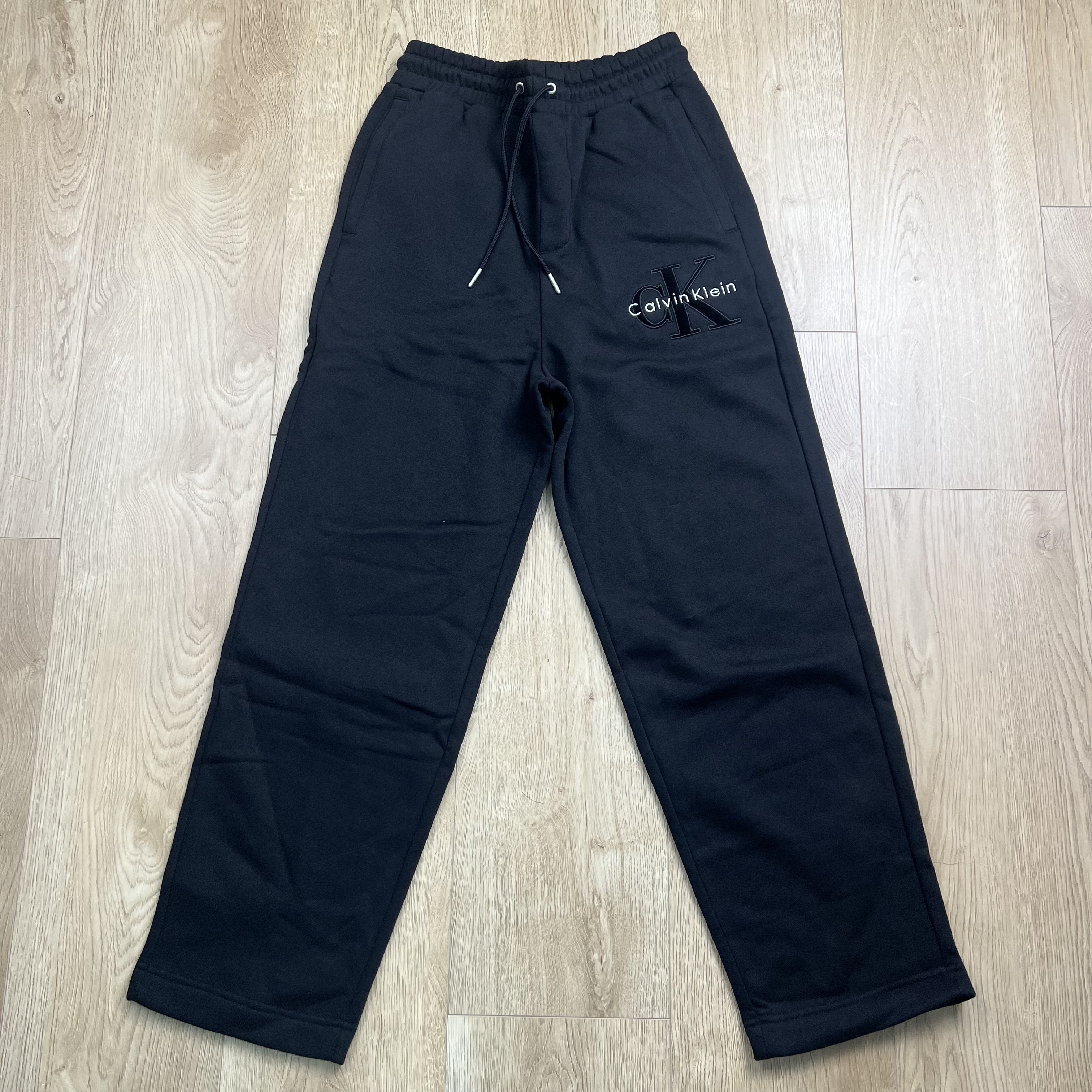 Calvin Klein 植絨LOGO棉長褲-奶油/黑