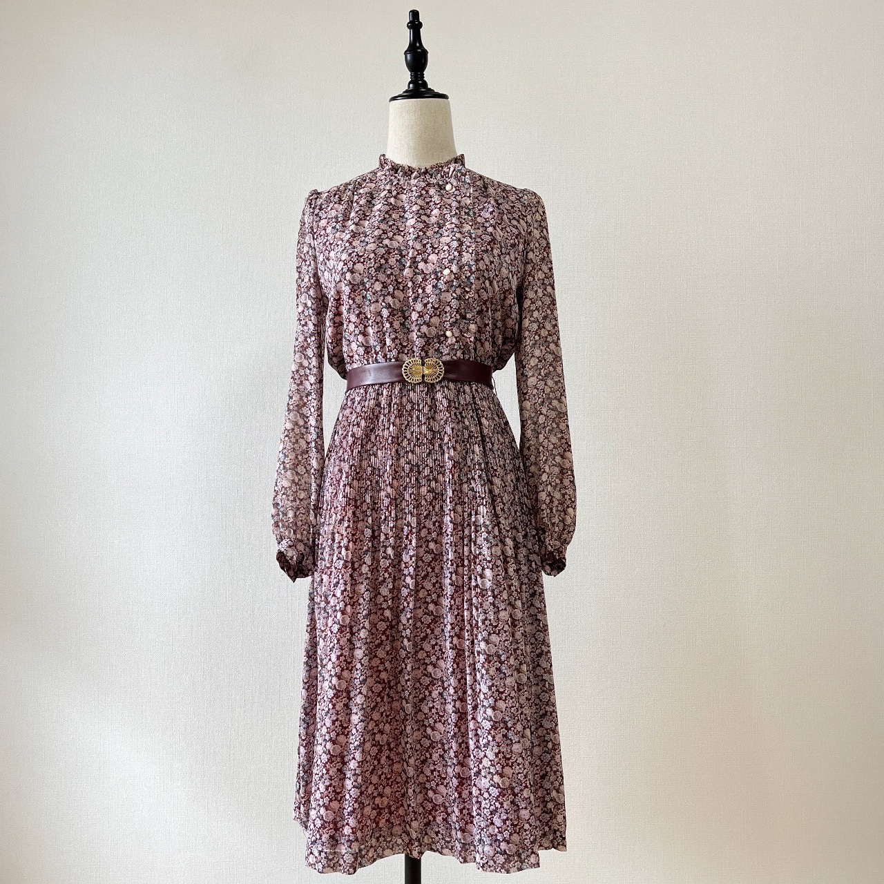 Ruffle小企領紅色碎花古著連身裙