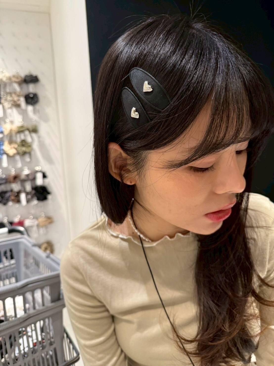 NU5508 心心黑色髮夾 *特價* (充值購物金不適用)