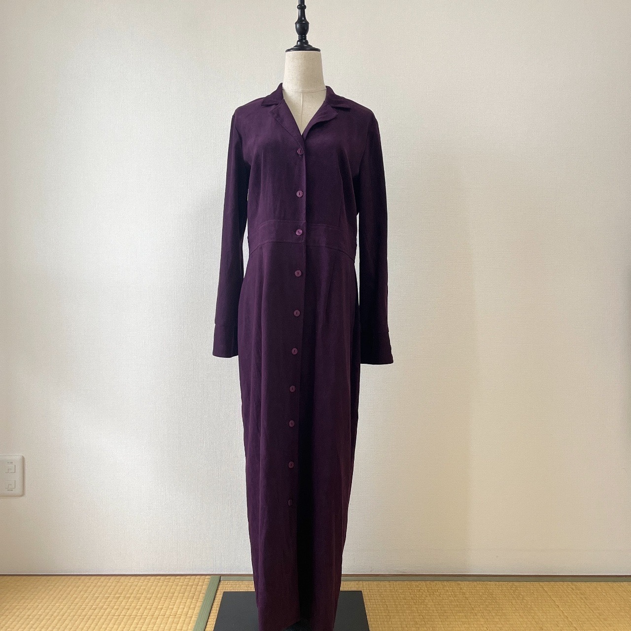 深紫色樽脚修身古著連身裙