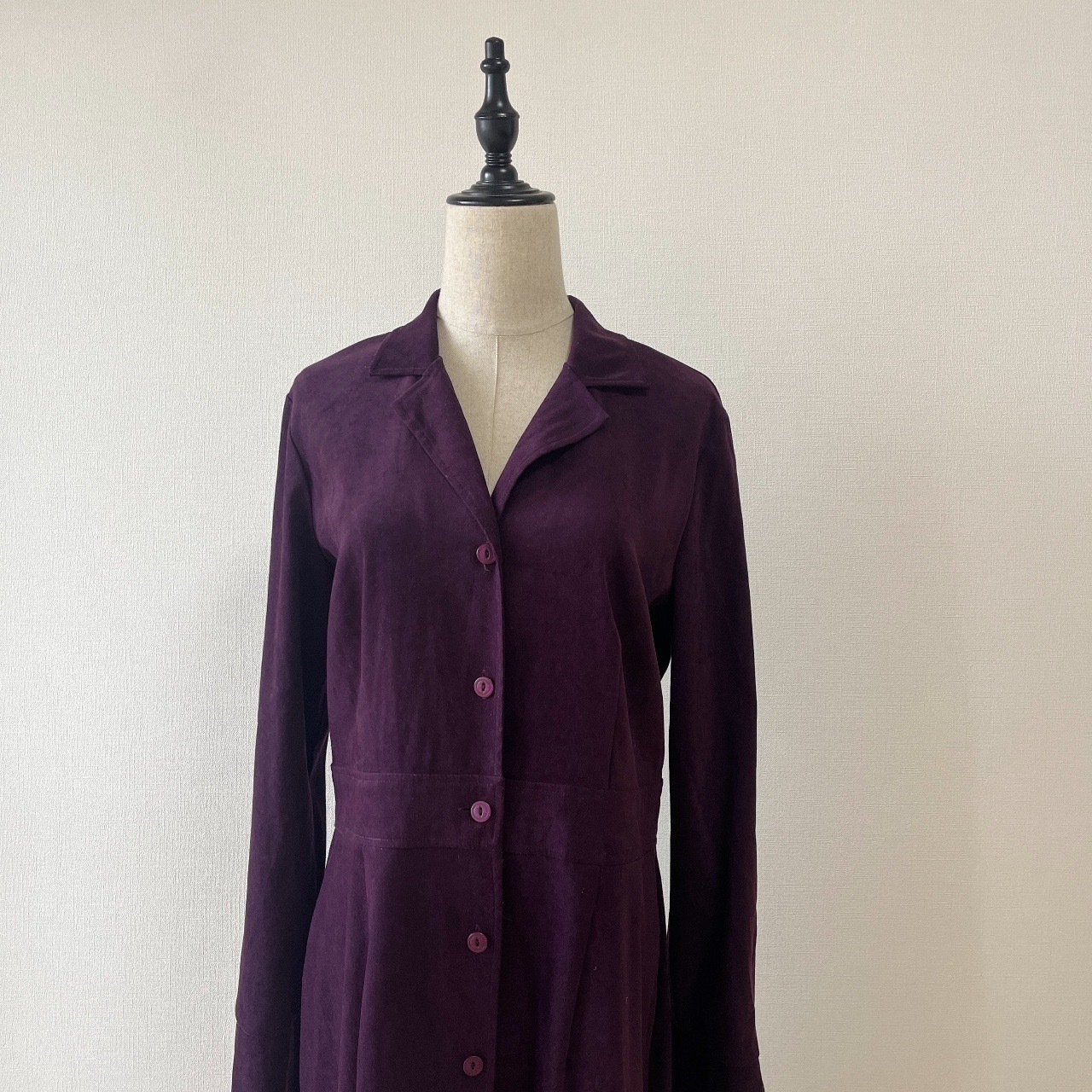 深紫色樽脚修身古著連身裙