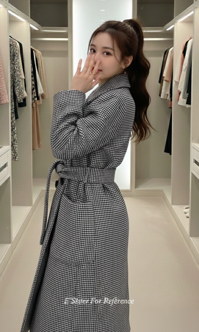 法式優雅黑白細格紋連身裙 (C353)