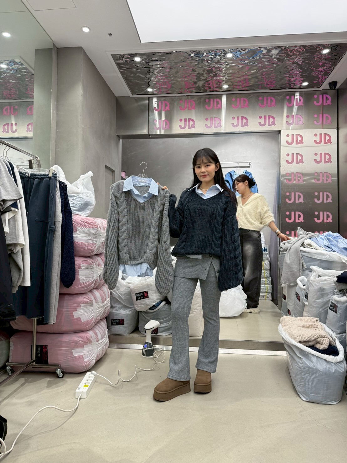 JQ5533 假兩件麻花泡泡針織衫 *特價* (優惠碼同充值購物金不適用)