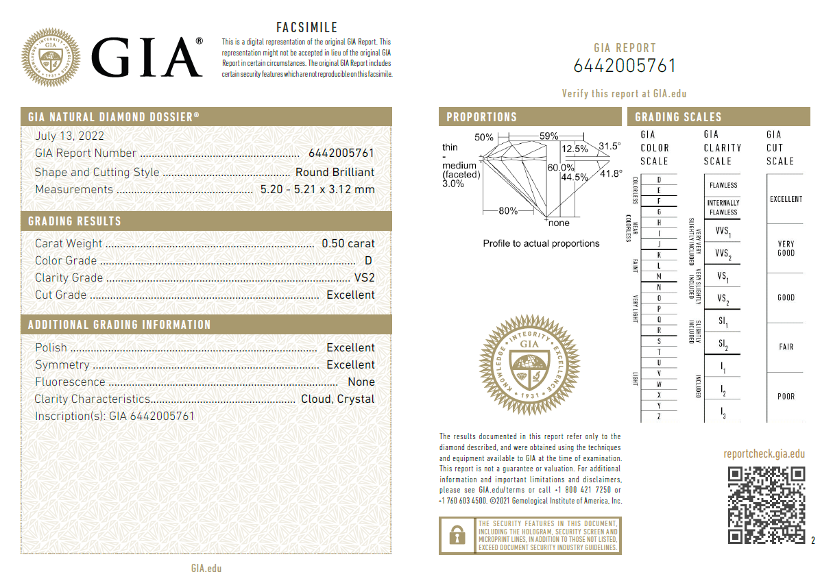 GIA鑽石 0.50 D VS2 3EX NON
