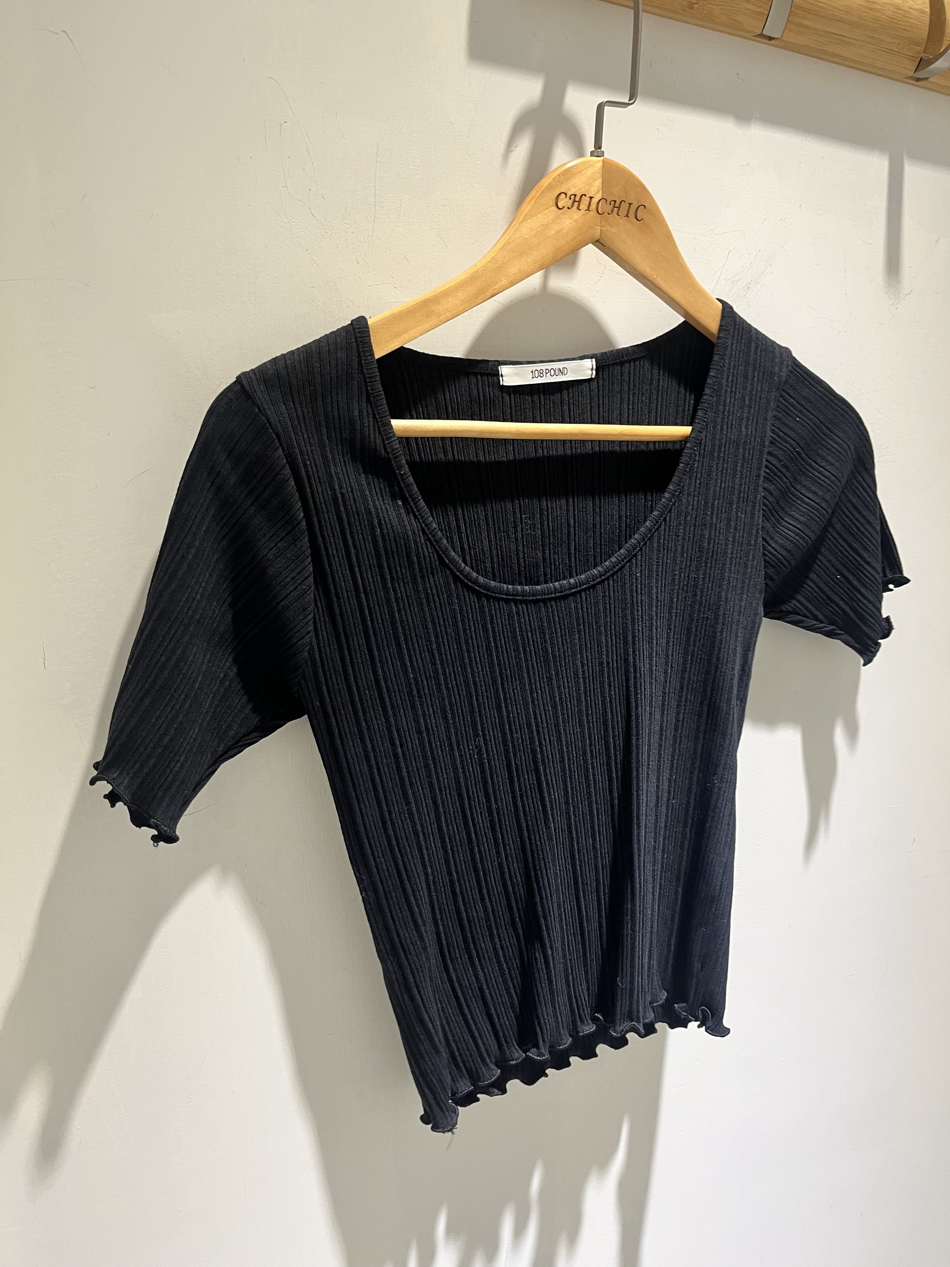 木耳花邊五分短袖(灰白/黑)