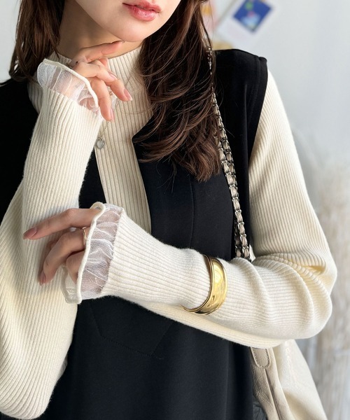 日本🇯🇵連線 Classical Elf 袖口透膚拼接羅紋針織衫 半高領 羅紋 拼接 針織 休閒 長袖 打底 內搭 3色 (任買兩件7-11免運)/預購