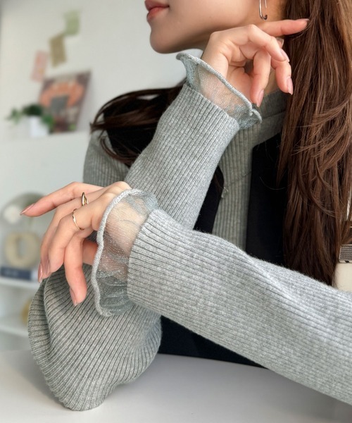 日本🇯🇵連線 Classical Elf 袖口透膚拼接羅紋針織衫 半高領 羅紋 拼接 針織 休閒 長袖 打底 內搭 3色 (任買兩件7-11免運)/預購