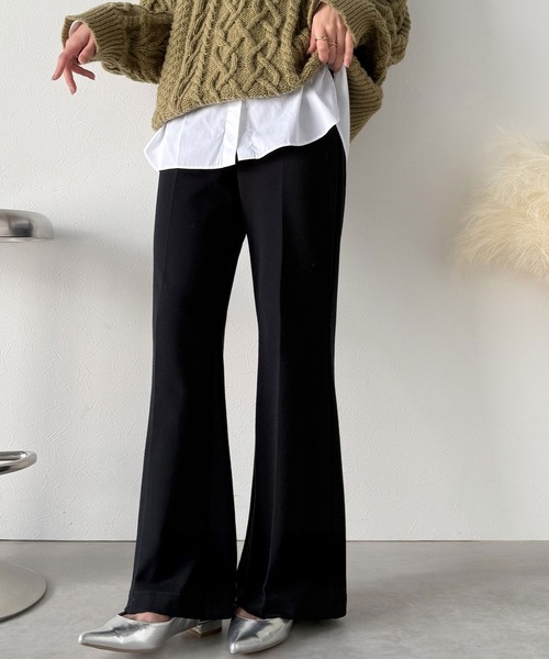 日本🇯🇵連線 Classical Elf 修飾彈性磨毛針織半喇叭褲 長褲 喇叭褲 直筒褲 褲子 彈性 磨毛 針織 3色(任買兩件711免運)/預購