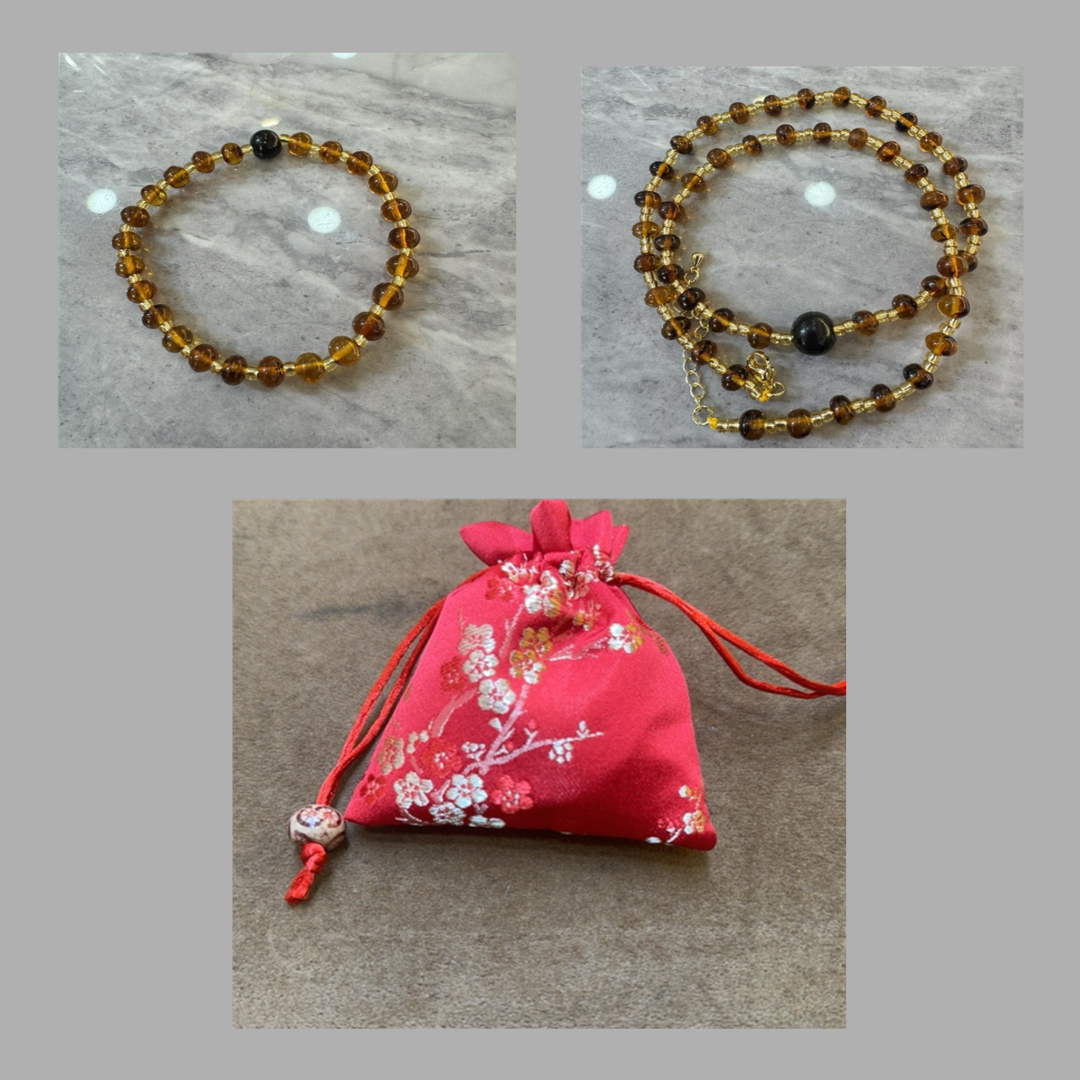 VF005 撫順藥珀2件套裝 送 撫順原石籽料福袋30克