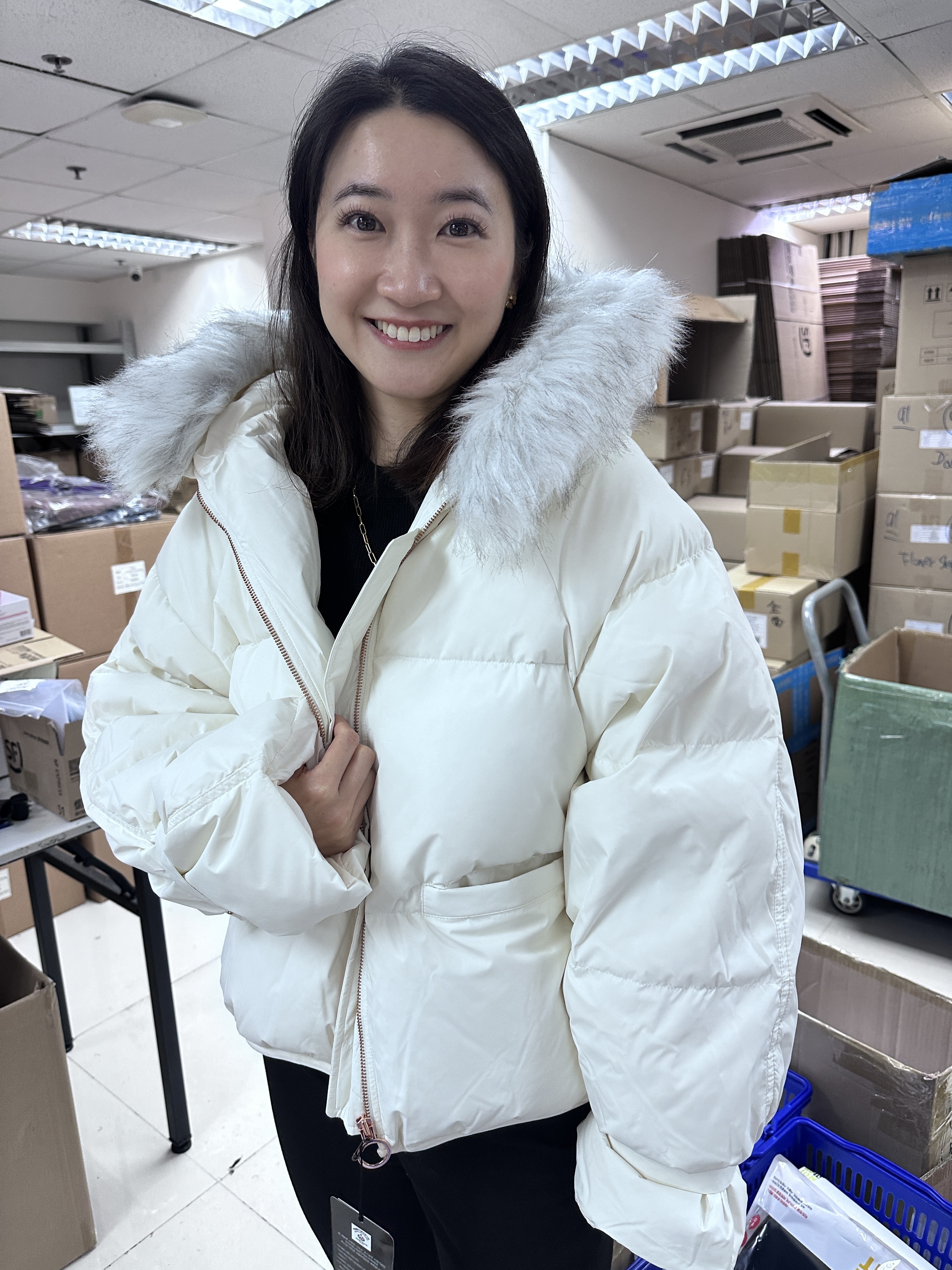 PT75 韓國毛毛帽拉鏈鴨絨外套- 米色 (20Q4OG403WH00)