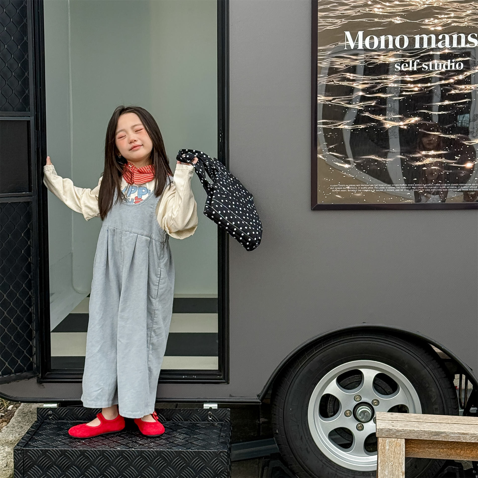 燈芯絨純色/豹紋吊帶褲(80-130)