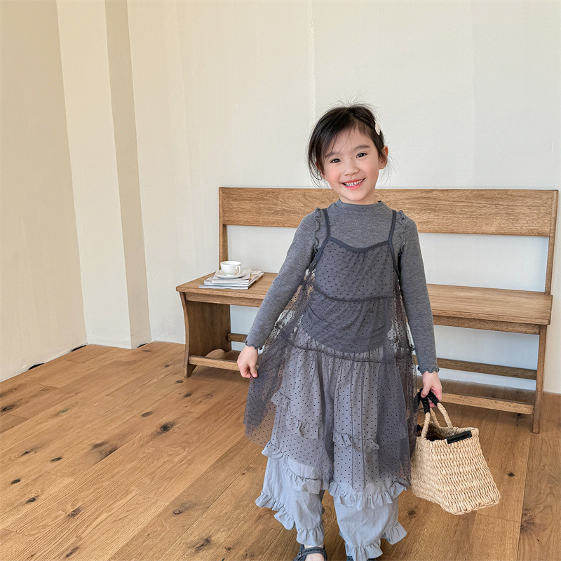 點點細肩帶紗裙+內搭衣兩件套(80-130)